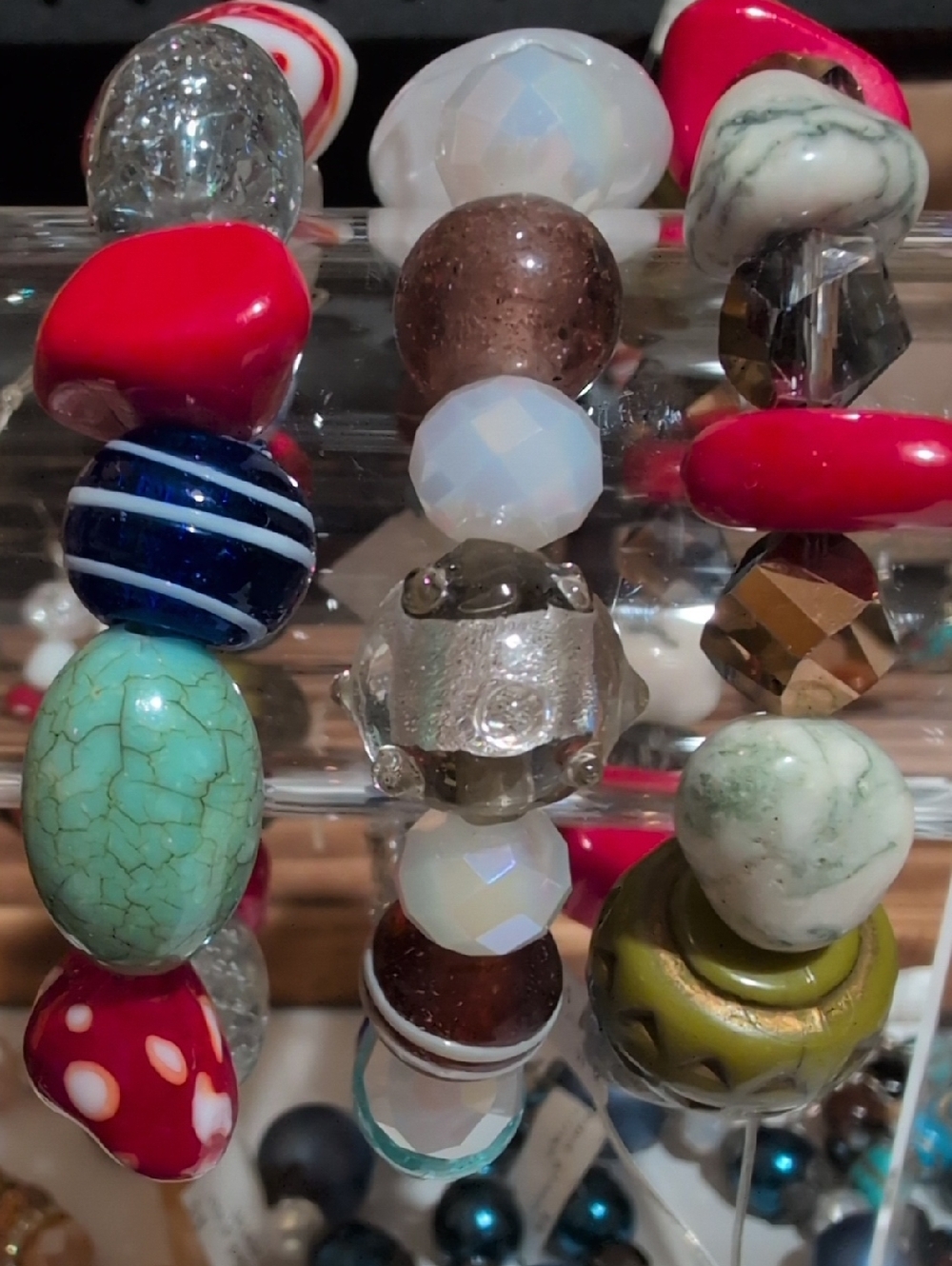 Handmade Multicolor Glass Bead Stretch Bracelet - Turquoise, Blue, Green, red - Picture 5 of 11